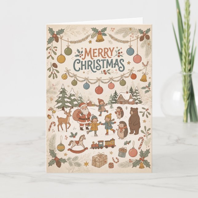 Woodland Animals Merry Christmas Card (Front)