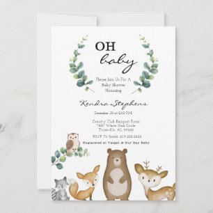 Woodland Animals Minimal Baby Shower Invitation 