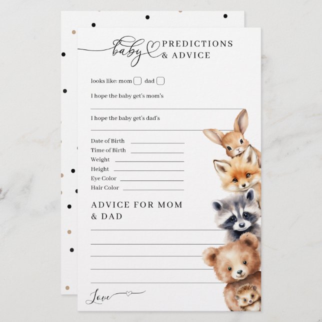 Woodland Animals Minimalist Baby Shower Game (Front/Back)