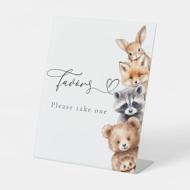 Woodland Animals Modern Baby Shower Bar Pedestal Sign (Front)