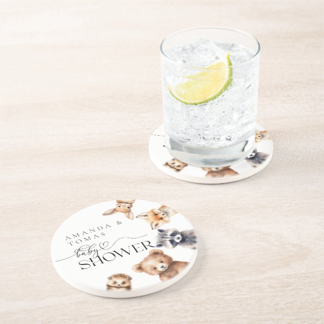 Woodland Animals Modern Baby Shower Coaster (Side)