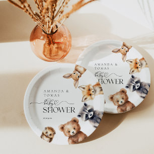 Woodland Animals Modern Baby Shower Paper Plate