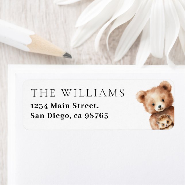 Woodland Animals Modern Baby Shower Return Address Label (Insitu)