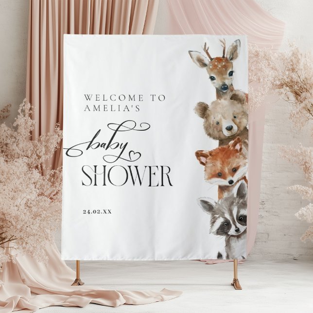 Woodland Animals Modern Neutral Baby Shower Tapestry (Creator Uploaded)