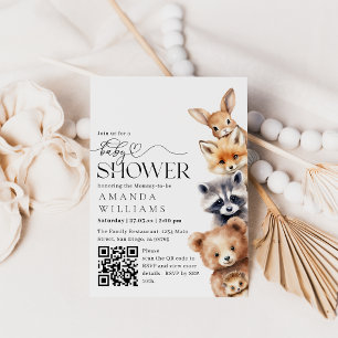 Woodland Animals Modern QR code Baby Shower Invitation