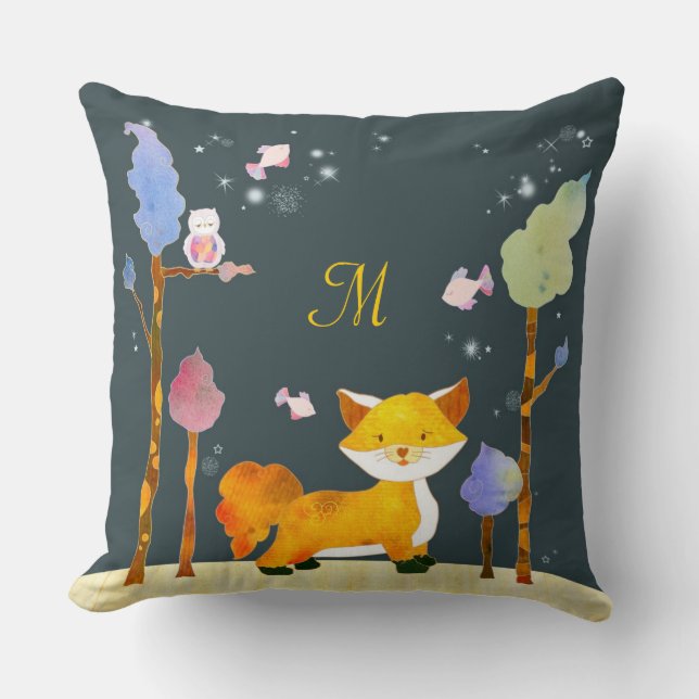 Woodland Animals Monogram Home Decor Cushion (Front)