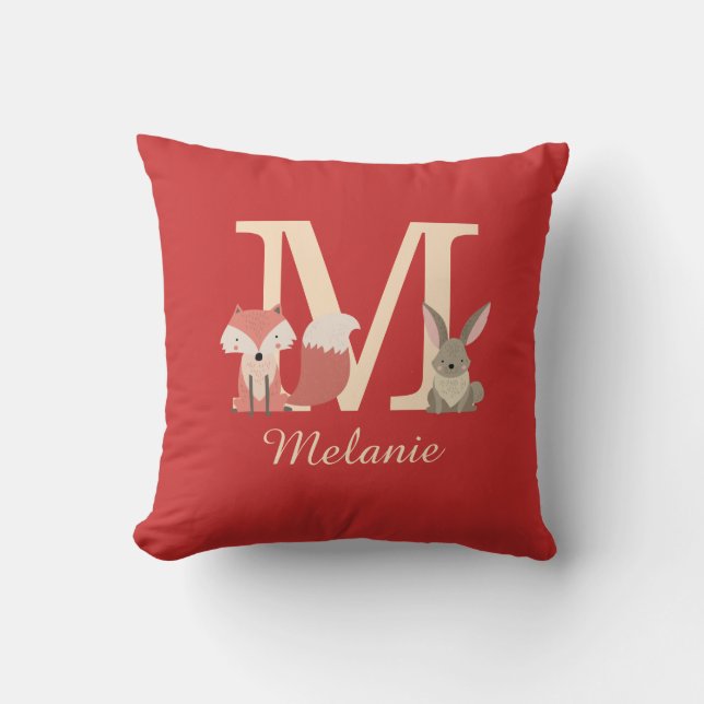 Woodland Animals Monogram Initial Cushion (Front)