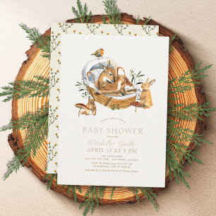 Woodland Animals Moses Basket Mushroom Baby Shower Invitation