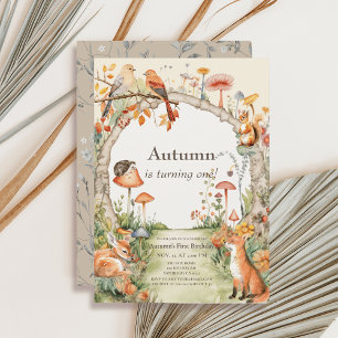 Woodland Animals Mushroom Garden 1st Birthday Invitation