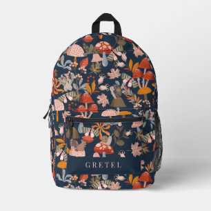 Woodland Animals & Mushroom Night Navy Blue Printed Backpack
