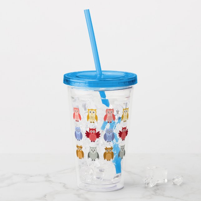 Woodland Animals Name Modern Owls Acrylic Tumbler (Front Ice)