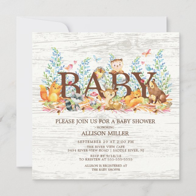 Woodland Animals Neutral Baby Shower Invitation (Front)