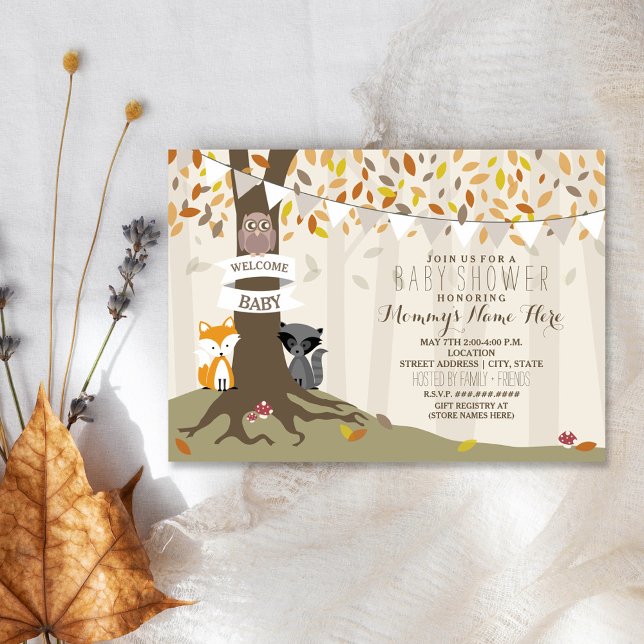 Woodland Animals Neutral Fall Autumn Baby Shower Invitation (Creator Uploaded)