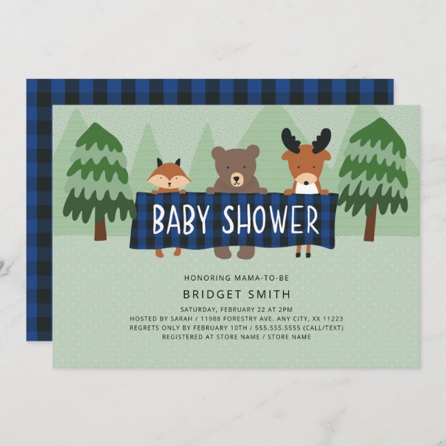 Woodland Animals neutral gender baby shower Invitation (Front/Back)