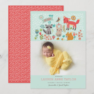 Woodland Animals New Baby Birth Announcement