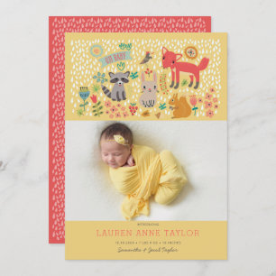 Woodland Animals New Baby Birth Announcement