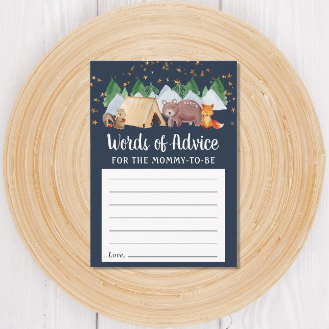 Woodland Animals Night Camping Baby Shower Advice Enclosure Card (Creator Uploaded)