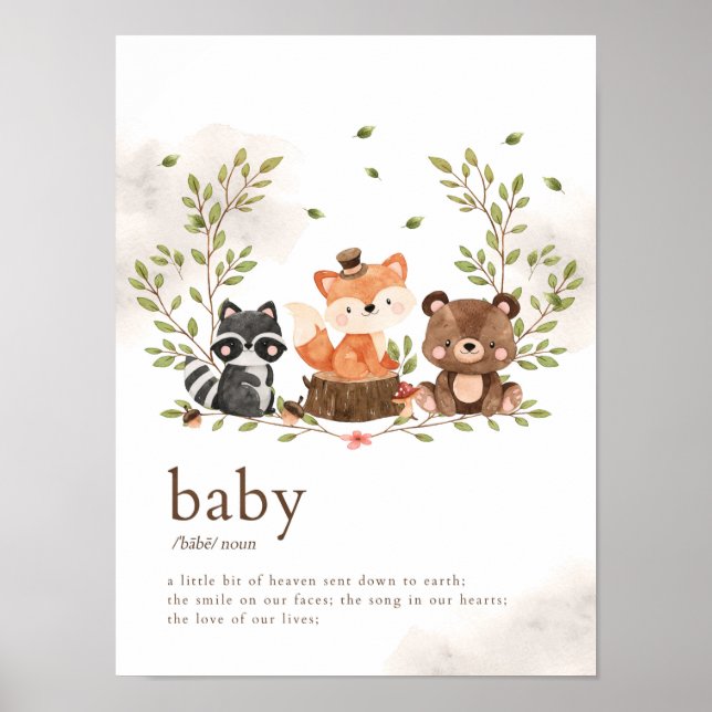 Woodland Animals Nursery Baby Definition Poster (Front)