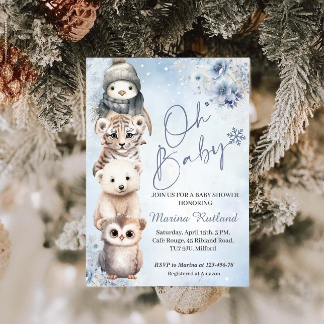 Woodland Animals Oh Baby Winter Baby Shower Invitation (Creator Uploaded)