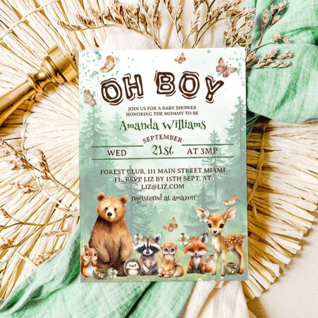 Woodland Animals Oh Boy Boho baby shower Invitation (Creator Uploaded)