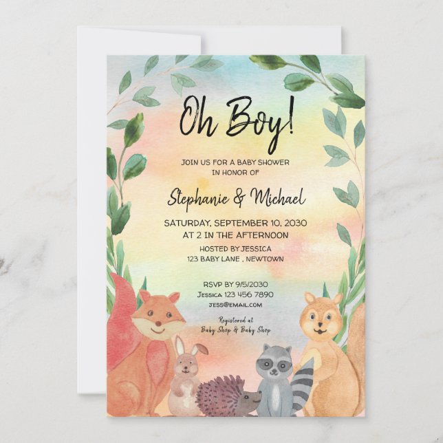 Woodland Animals Oh Boy Couples Baby Shower Invitation (Front)
