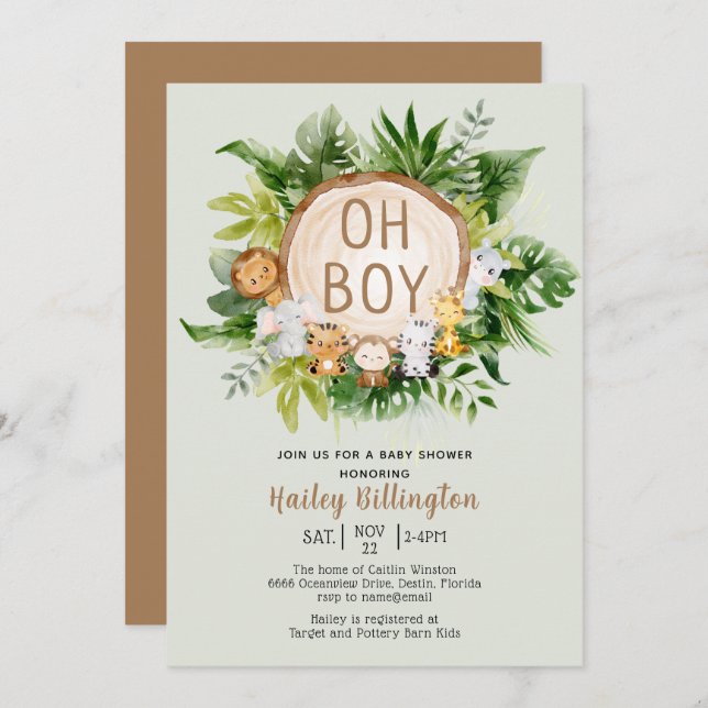 Woodland Animals Oh Boy Forest Baby Shower Invitation (Front/Back)