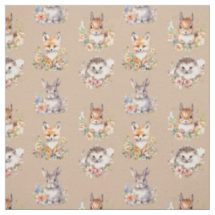 Woodland Animals on Cashmere Fabric