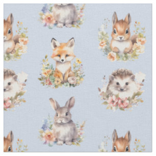 Woodland Animals on Light Blue Fabric