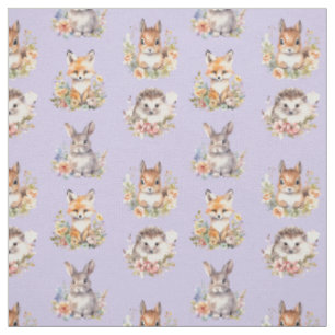 Woodland Animals on Light Purple Fabric