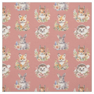 Woodland Animals on Seashell Pink Fabric