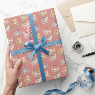 Woodland Animals on Seashell Pink Wrapping Paper