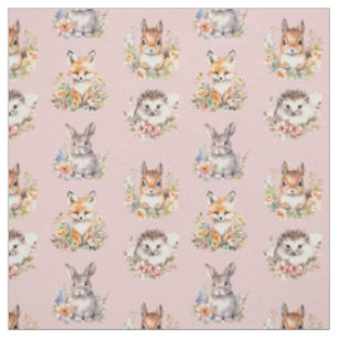 Woodland Animals on Tea Rose Fabric