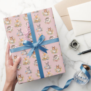 Woodland Animals on Tea Rose Wrapping Paper