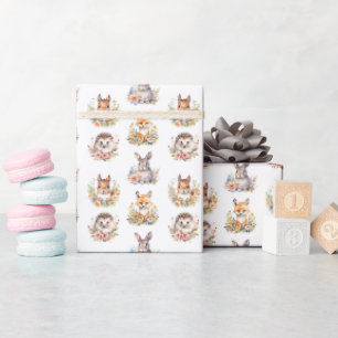 Woodland Animals on White Wrapping Paper
