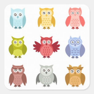 Woodland Animals Owls in a Row Square Sticker