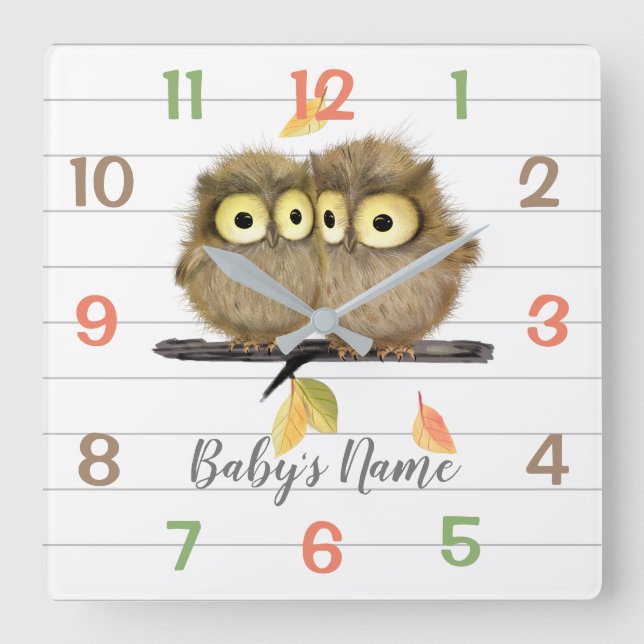 Woodland Animals Owls Nursery Decor Wall Clock (Front)