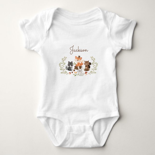 Woodland Animals Personalised Baby Bodysuit (Front)