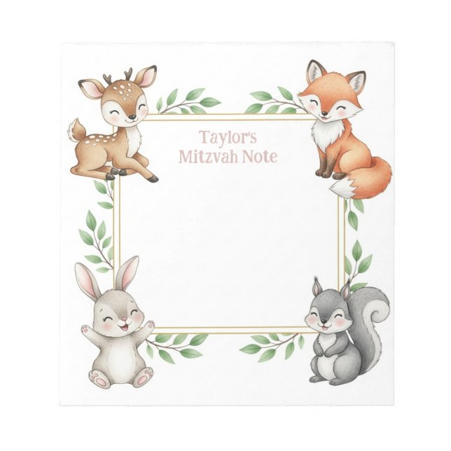 Woodland Animals Personalised Mitzvah Note Notepad (Front)
