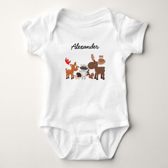 Woodland Animals personalised snap undershirt Baby Bodysuit (Front)