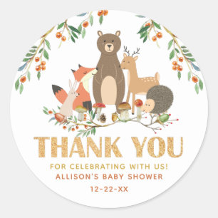 Woodland Animals personalised Thank You Classic Round Sticker