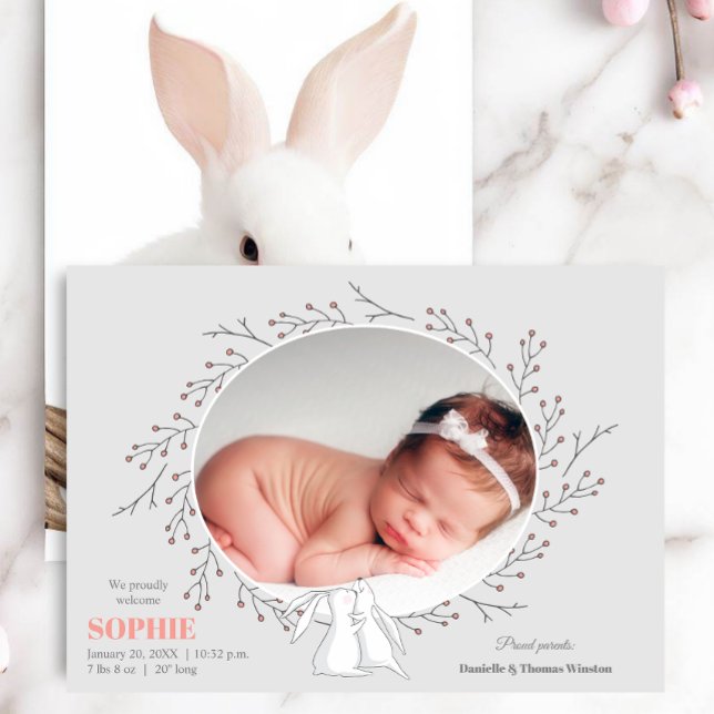 Woodland Animals Photo Birth Announcement (Woodland animals birth announcement to celebrate and announce the birth of your baby.)