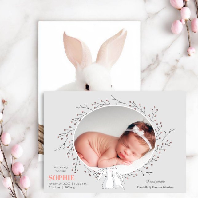 Woodland Animals Photo Birth Announcement (Woodland animals birth announcement to celebrate and announce the birth of your baby.)