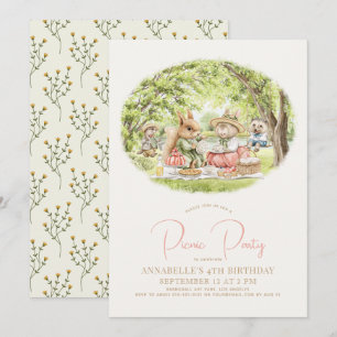 Woodland Animals Picnic Girl Birthday Invitation