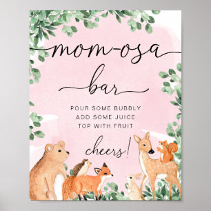 Woodland Animals Pink Baby Shower Momosa Bar Sign