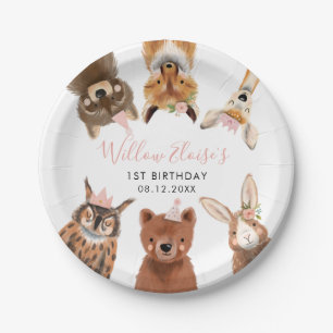 Woodland Animals Pink Birthday Party  Paper Plate