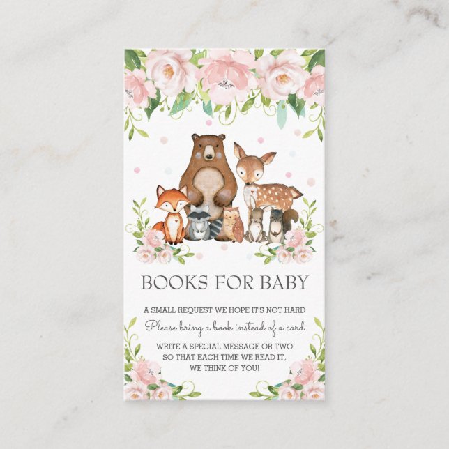 Woodland Animals Pink Blush Floral Books for Baby Enclosure Card (Front)