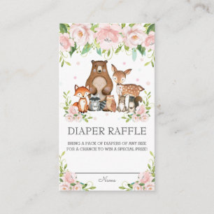 Woodland Animals Pink Blush Floral Diaper Raffle Enclosure Card