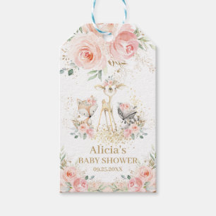 Woodland Animals Pink Floral Baby Shower Favour Gift Tags