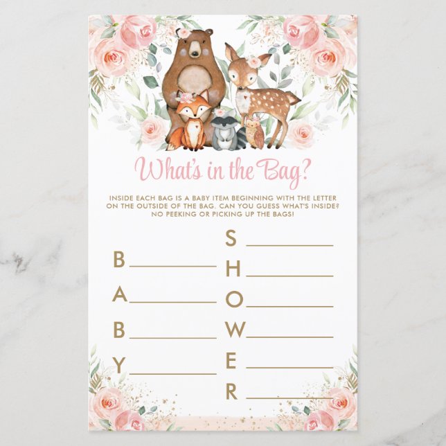 Woodland Animals Pink Floral What's In the Bag (Front)