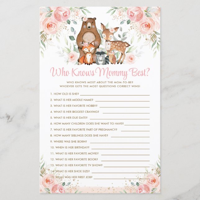 Woodland Animals Pink Floral Who Knows Mummy Best  (Front)